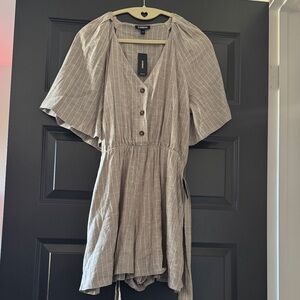 Express Button-Down Striped Beige Mini Dress